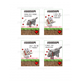 Minecraft Wolf Valentines Day Cards